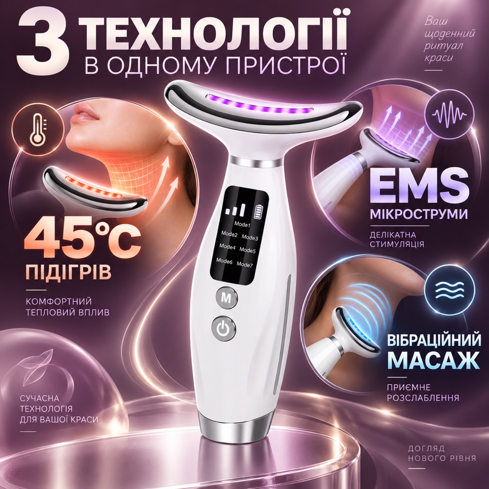 3 технології LED-масажера: підігрів до 45°C, EMS-мікроструми, вібраційний масаж